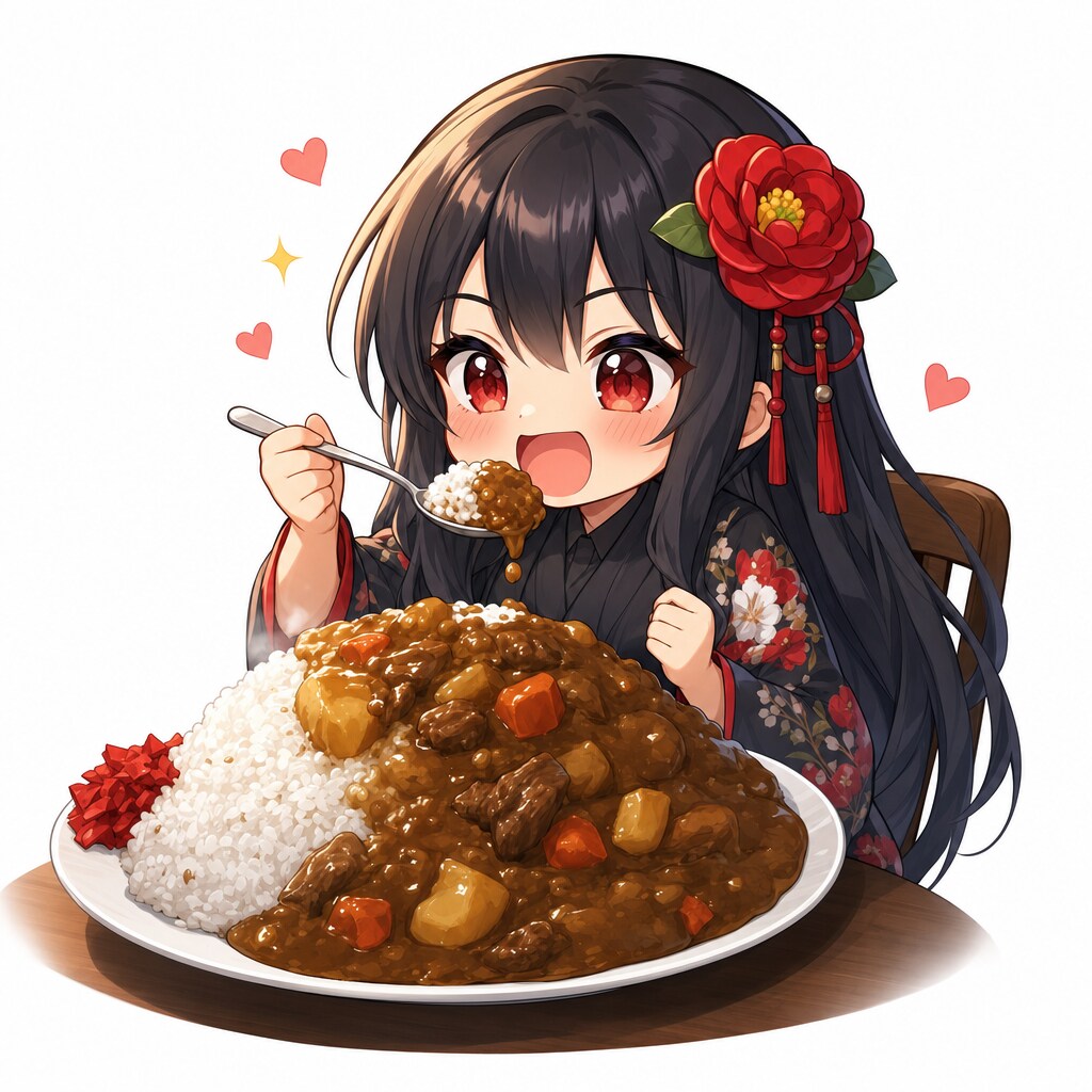 大盛りカレーとツバキ