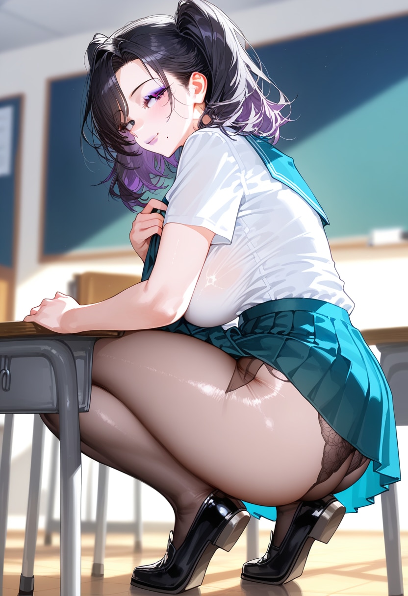 熟女、制服からムチ足