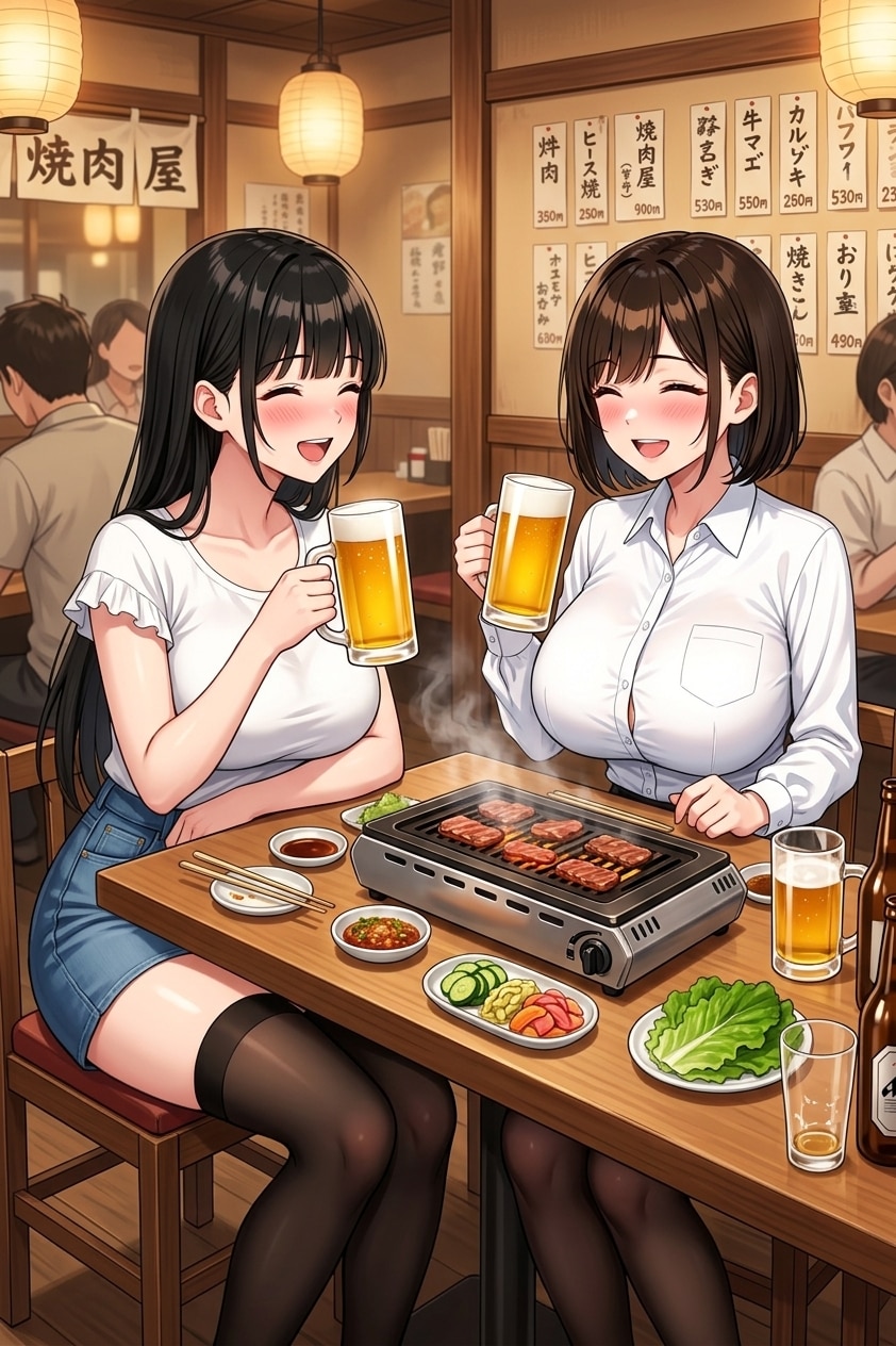 焼肉女子会する二人 | の人気AIイラスト・グラビア