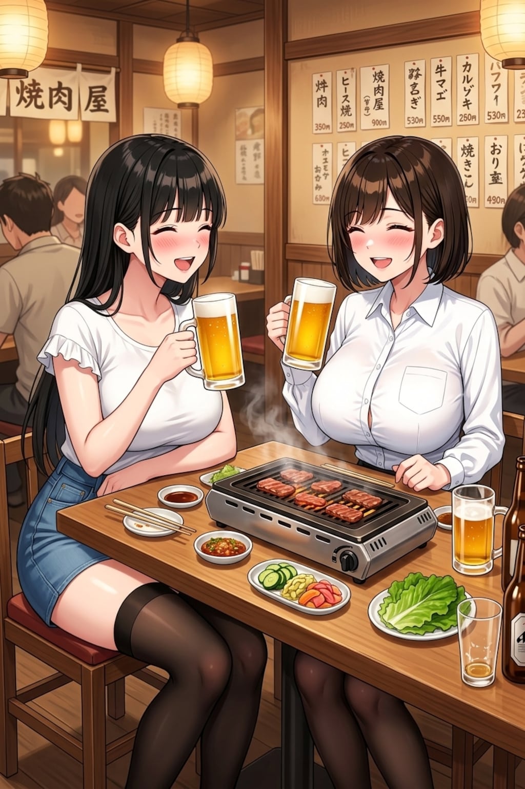 焼肉女子会する二人