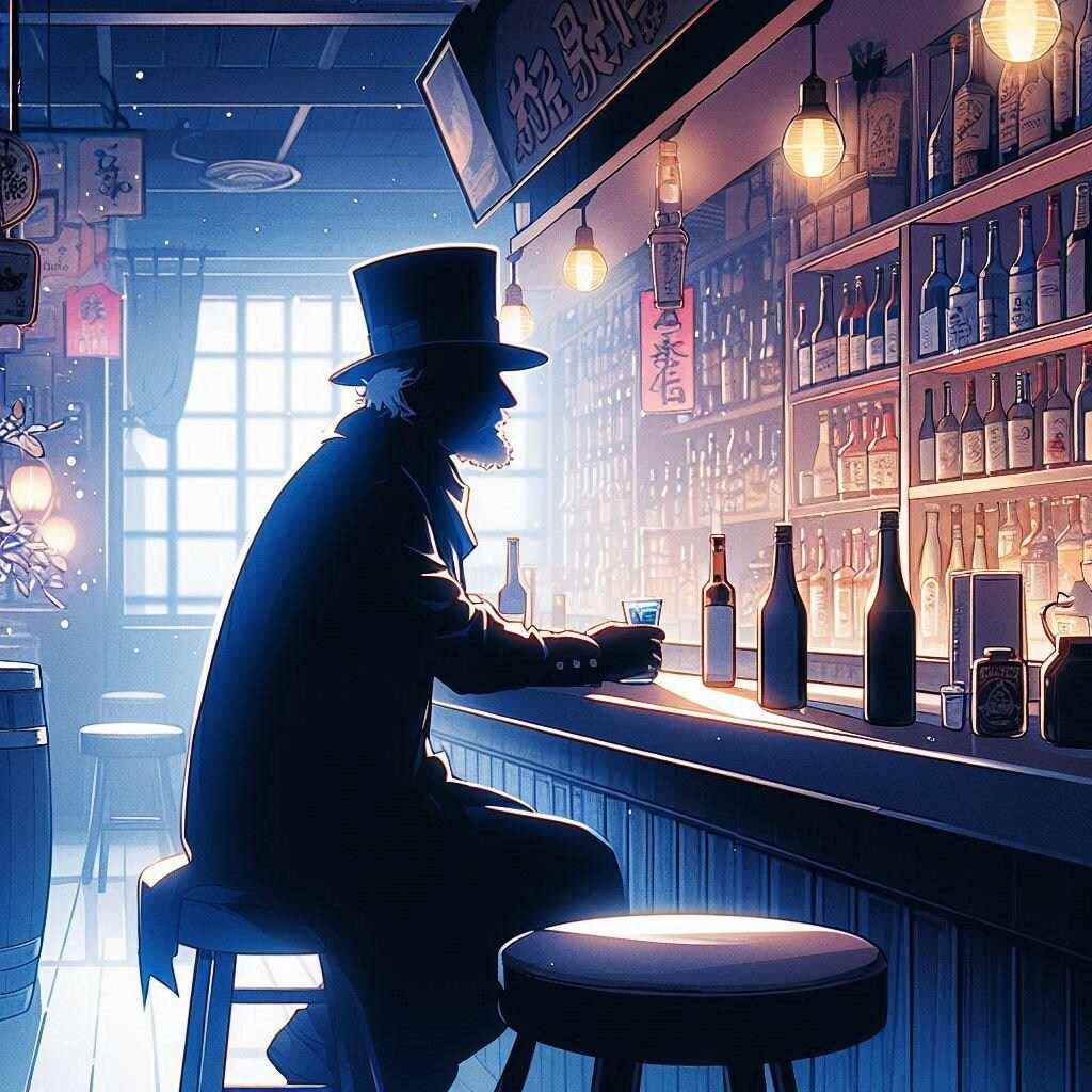 [曲付き]バーで飲む男性のシルエット