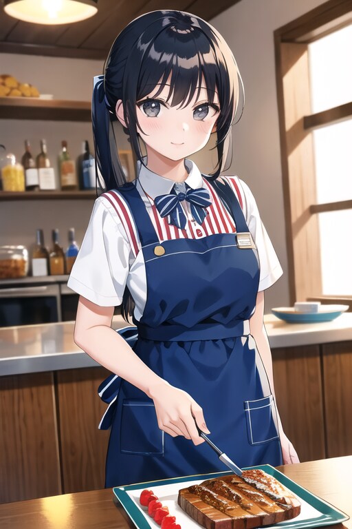 しましまエプロンの店員さん
