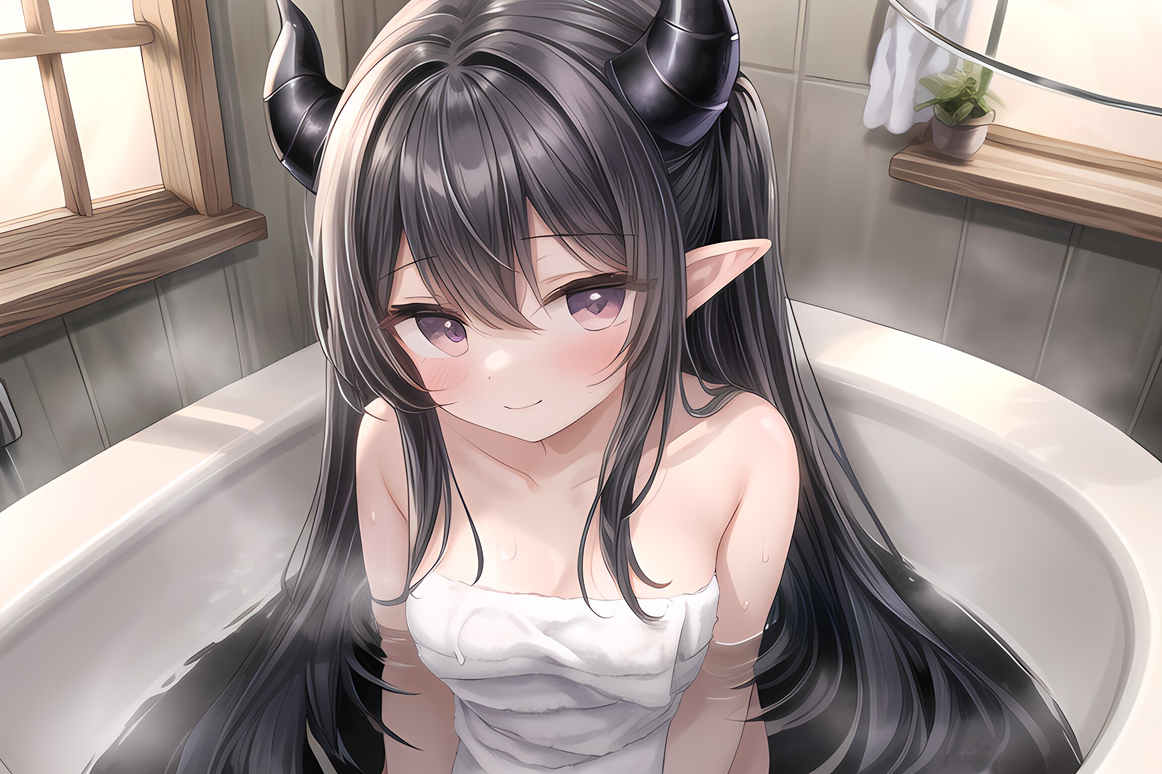 湯舟に髪はつけないよーに！