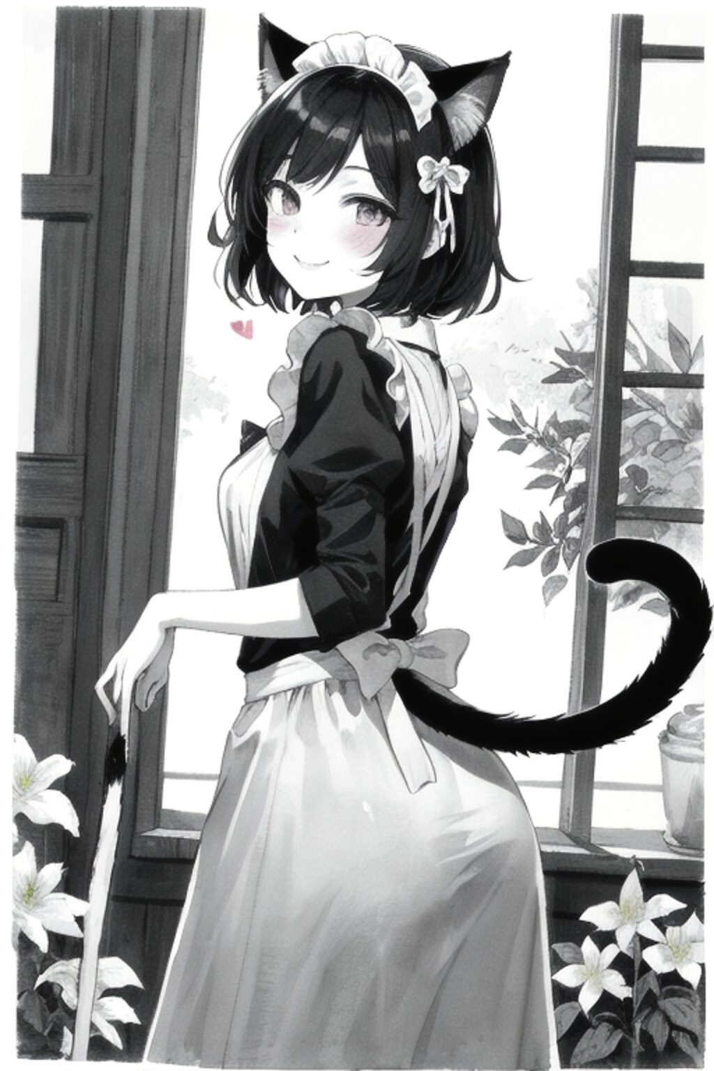 水墨画風メイドちゃん