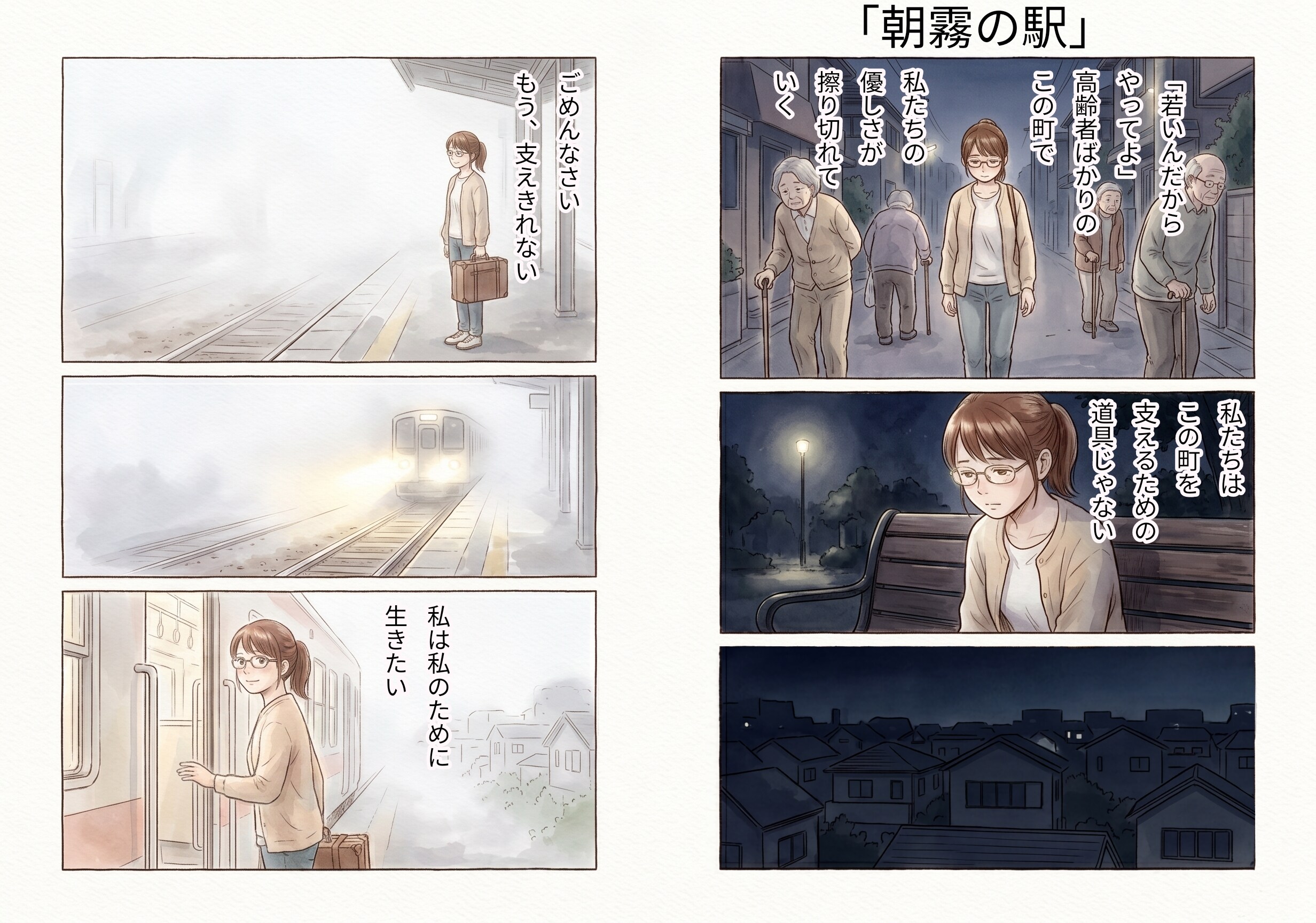 朝霧の駅　★AI併用作品★