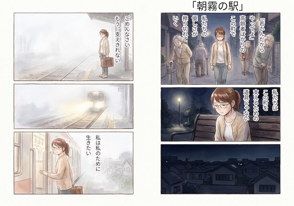 #010 朝霧の駅　★AI併用作品★
