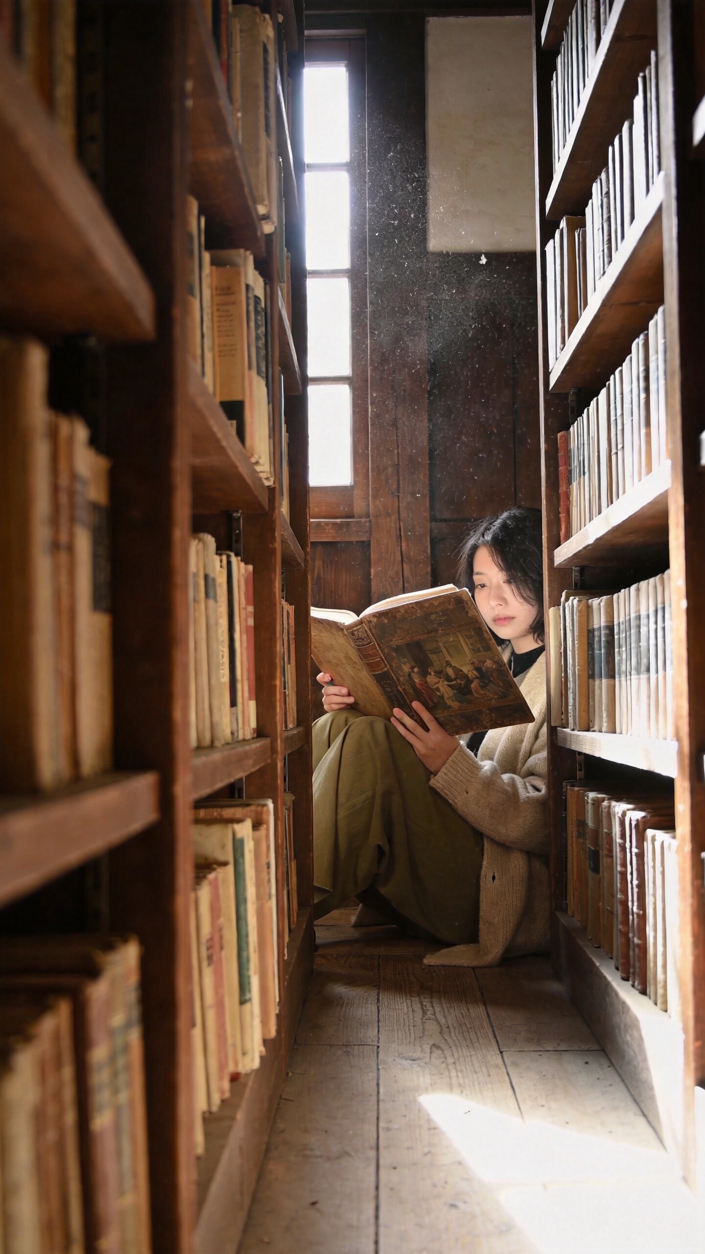 Borrowed Light Between Old Books | の人気AIイラスト・グラビア