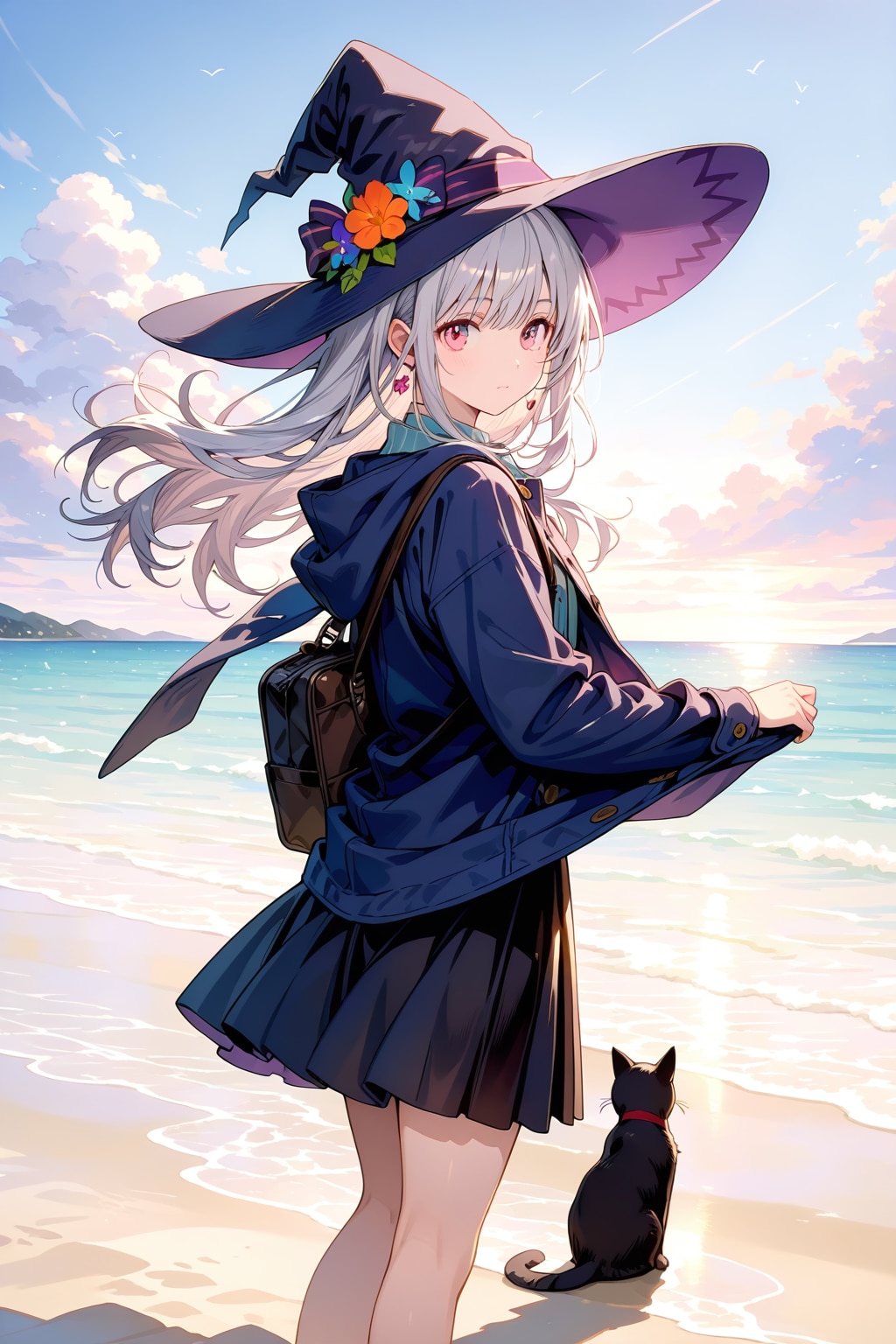 砂浜の魔女と黒猫