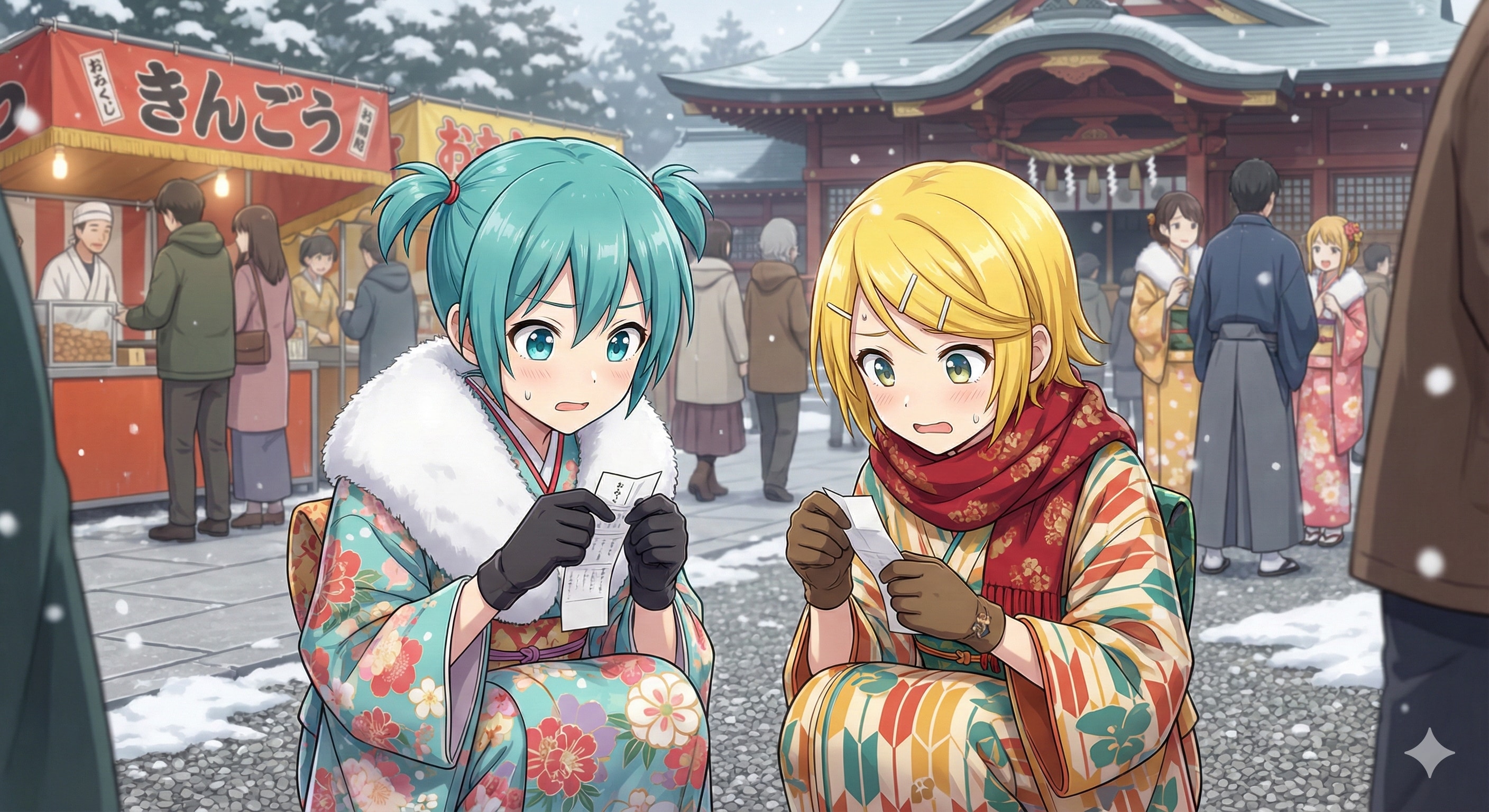 ミクさんリンさんドキドキおみくじ | の人気AIイラスト・グラビア