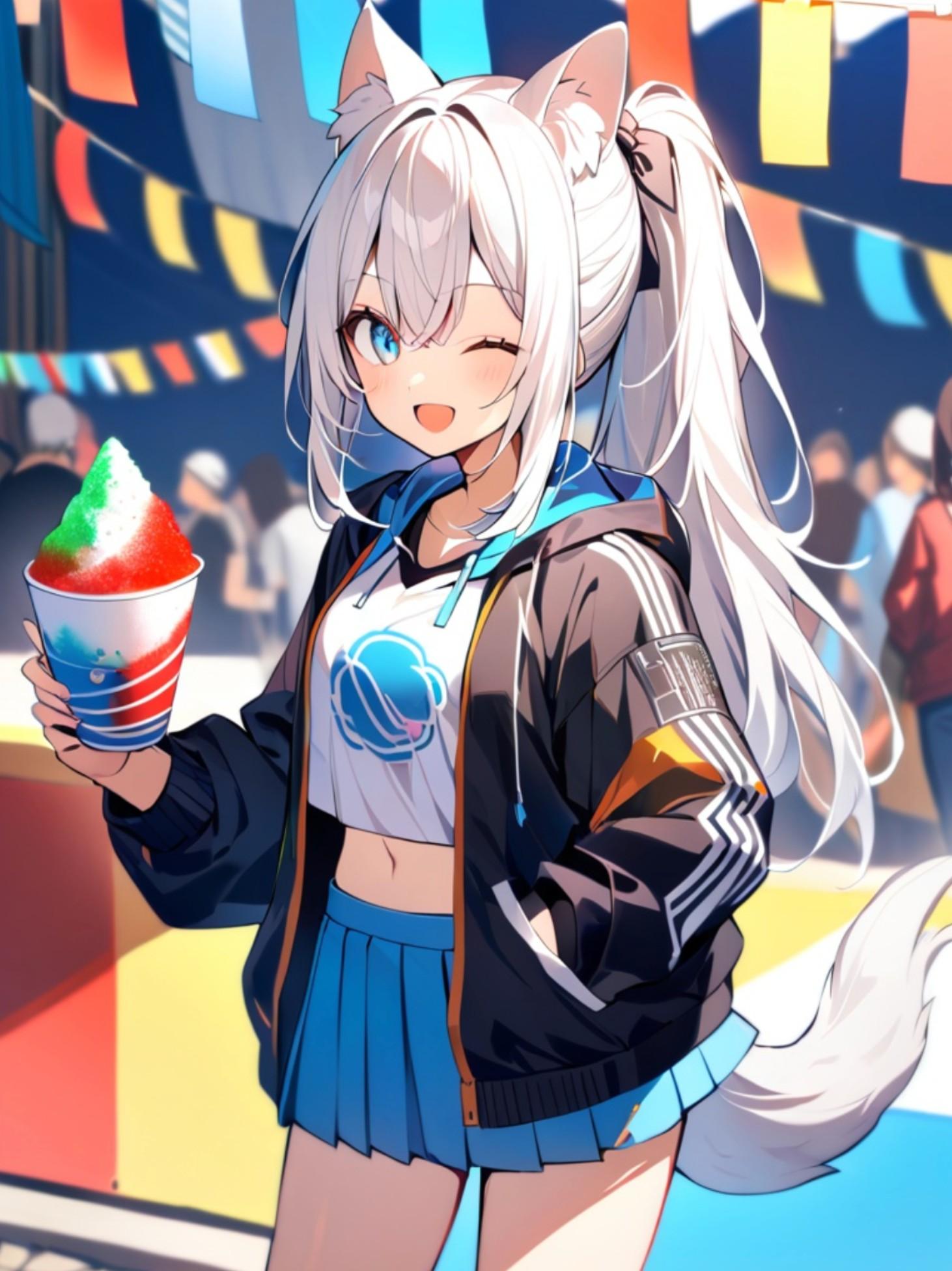 祭りを楽しむ銀髪ちゃん | の人気AIイラスト・グラビア