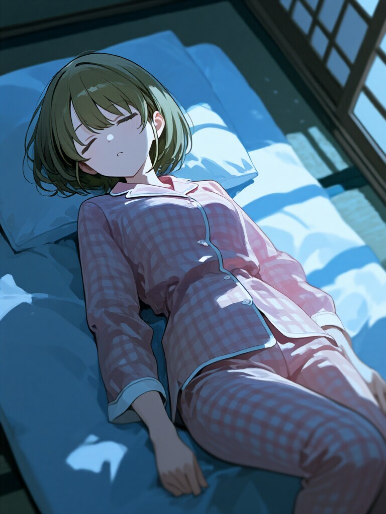 掛け布団を取る　?「………」