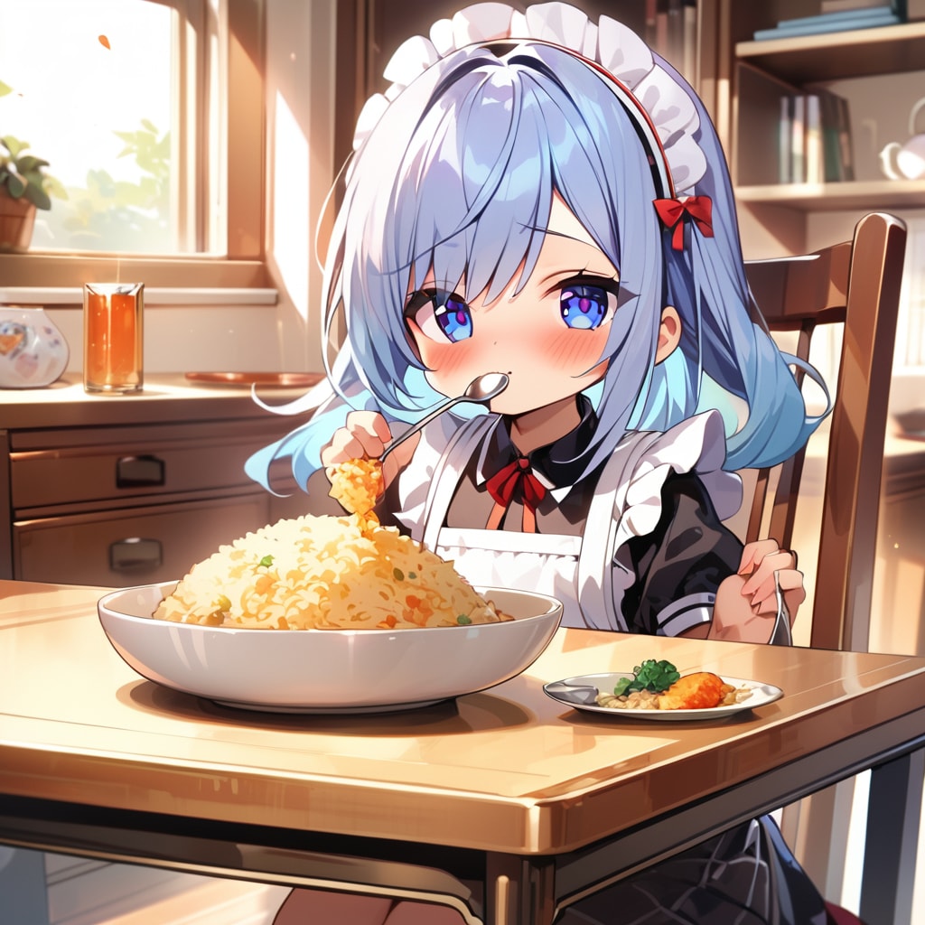 VEGAのチャーハンを食べるメイドさん