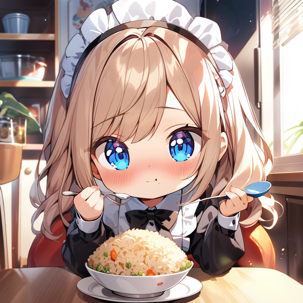 VEGAのチャーハンを食べるメイドさん