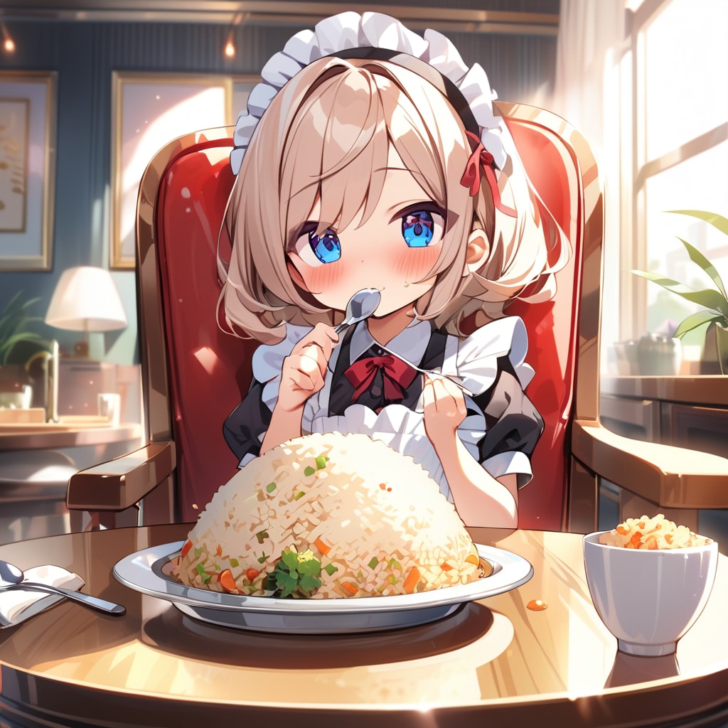VEGAのチャーハンを食べるメイドさん