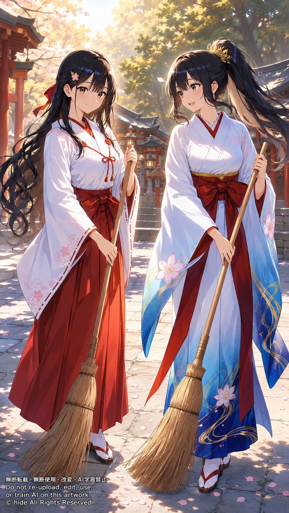 朝の境内、ふたりでお掃除🌸 | の人気AIイラスト・グラビア