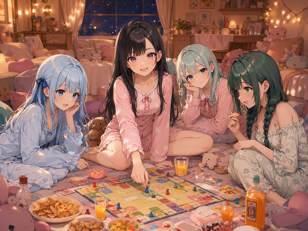 板野ちゃんとボード(板)ゲームで遊ぶパジャマパーティー