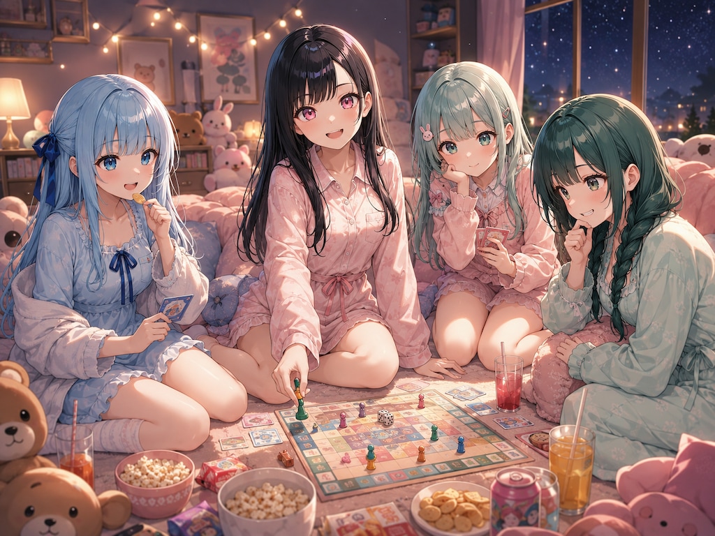 板野ちゃんとボード(板)ゲームで遊ぶパジャマパーティー
