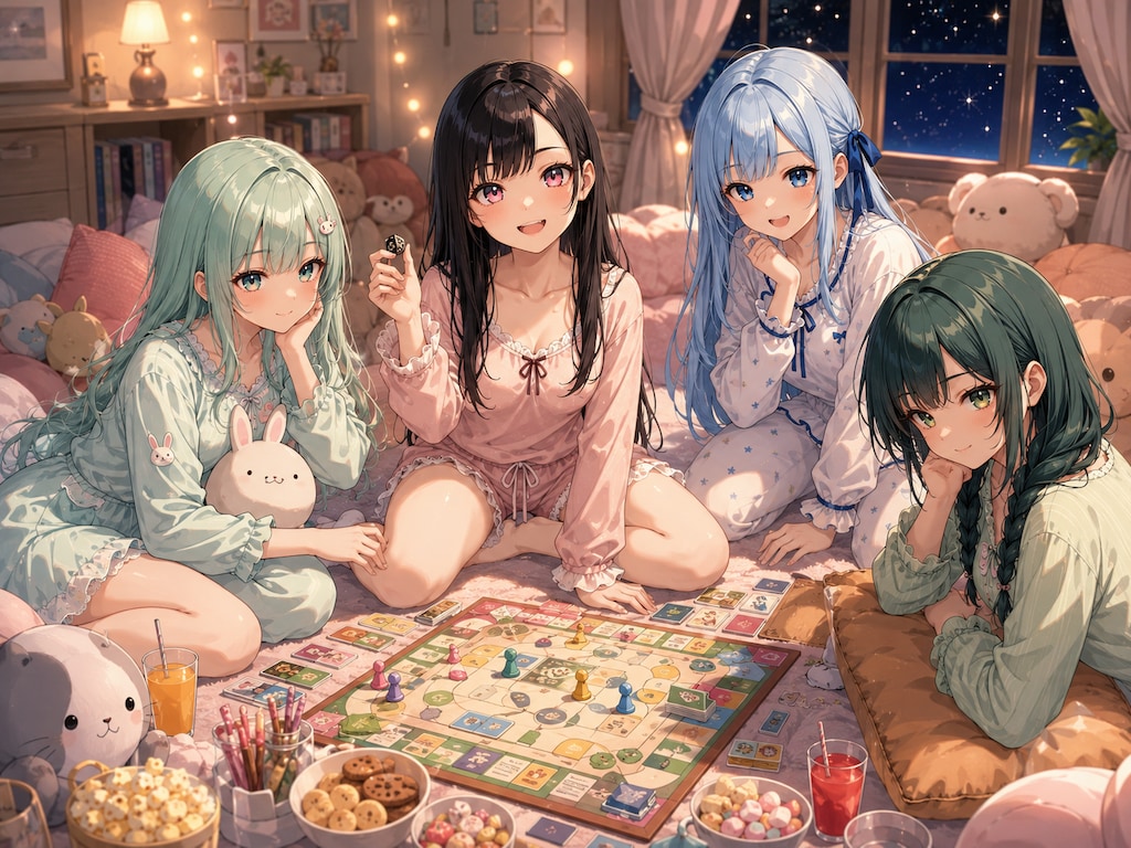 板野ちゃんとボード(板)ゲームで遊ぶパジャマパーティー
