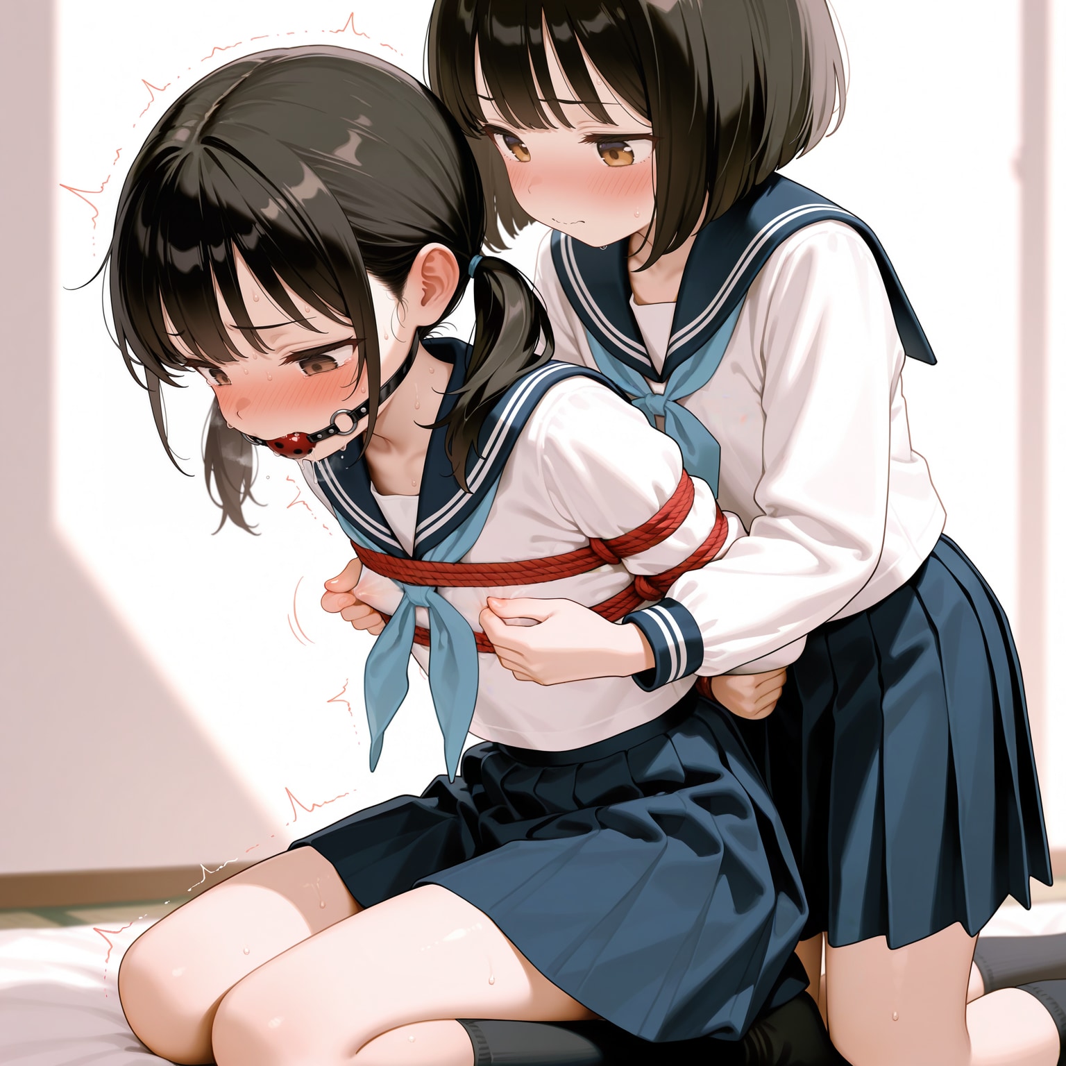 縛られてセーラー服の上から乳首を弄られる6