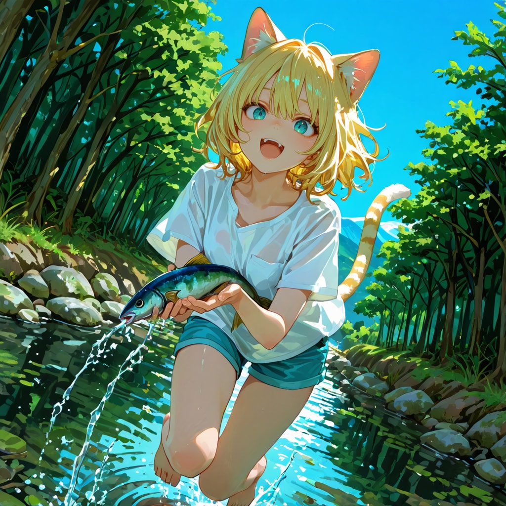 猫娘とでれ助（猫）