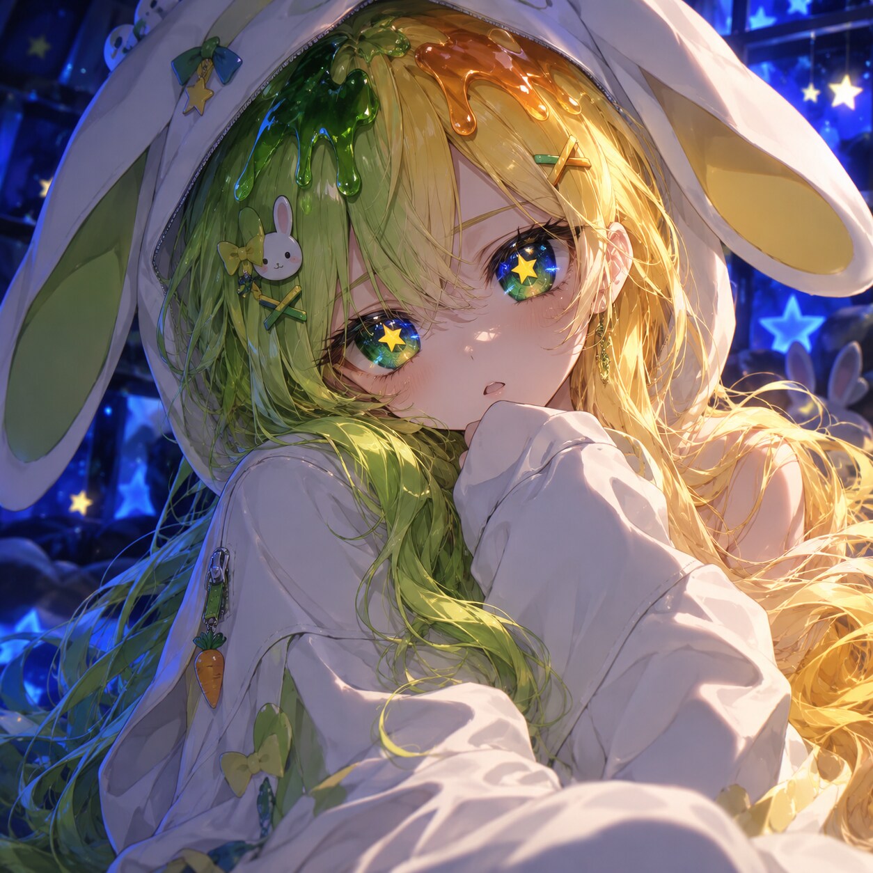 カラメルがかかったうさ耳パーカーの女の子 | の人気AIイラスト・グラビア