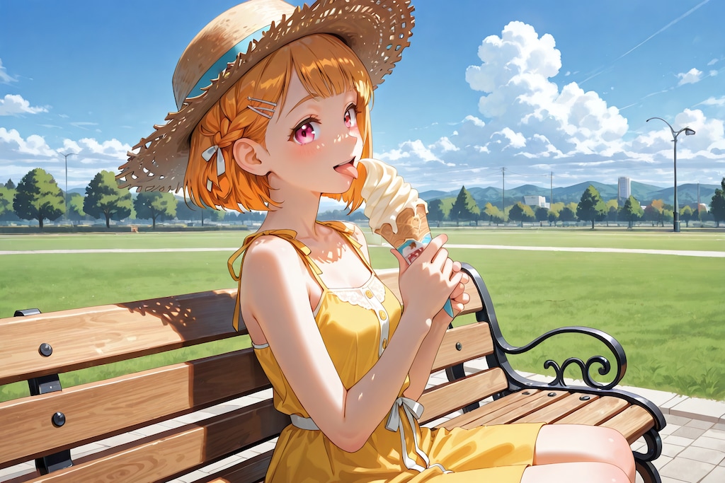 千晶ちゃんのワンピースと麦わら帽子