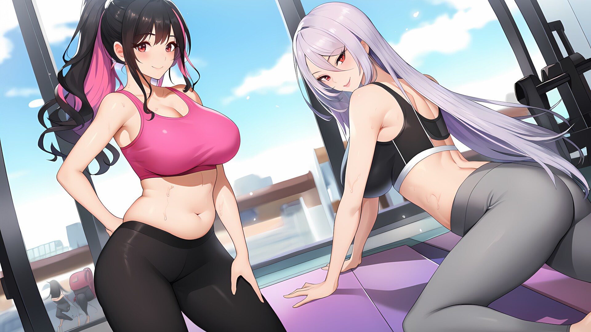 🧘‍♀️朝のジムで仲良くストレッチ✨スポブラ＆レギンス