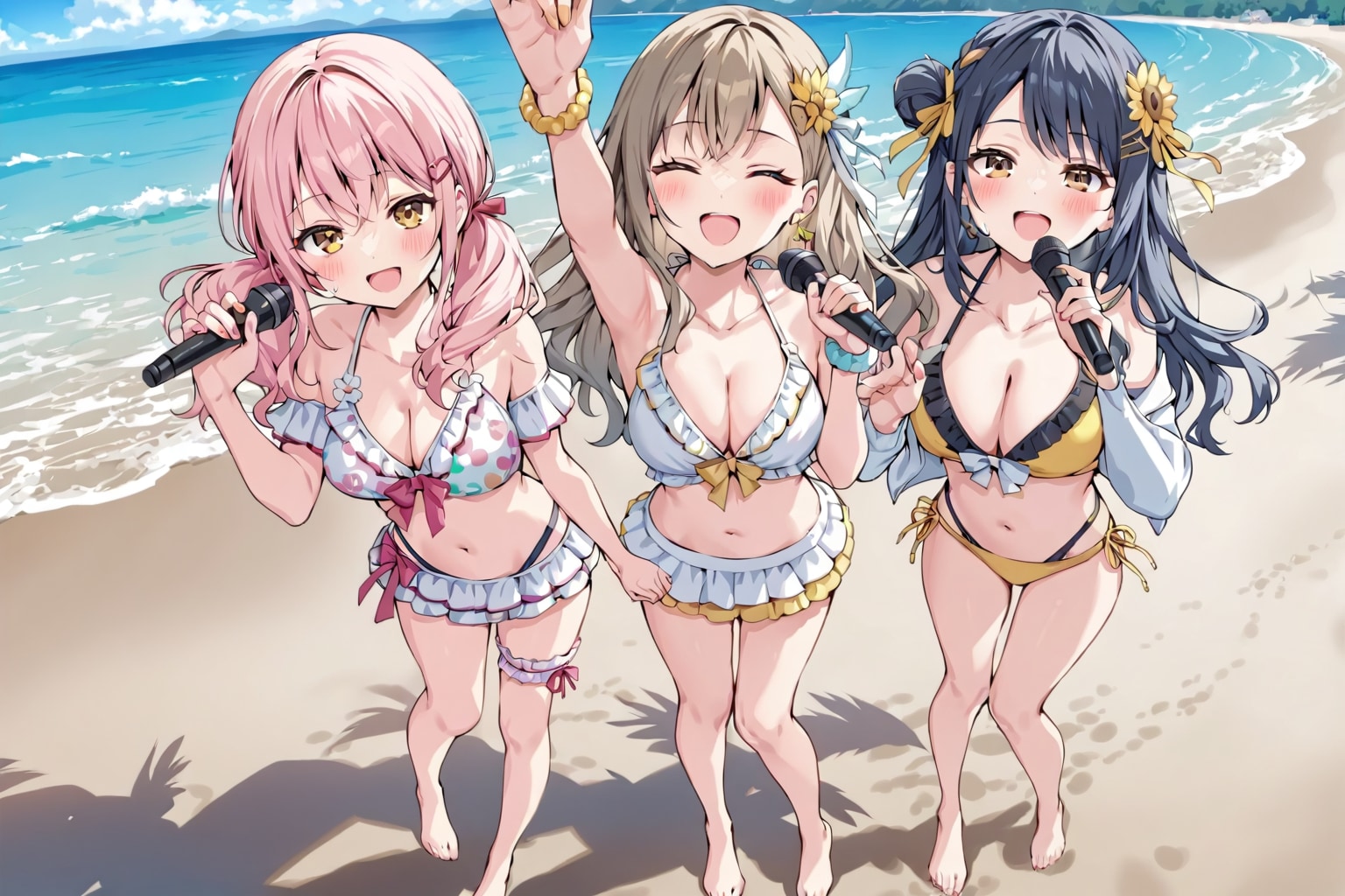 水着で熱唱。