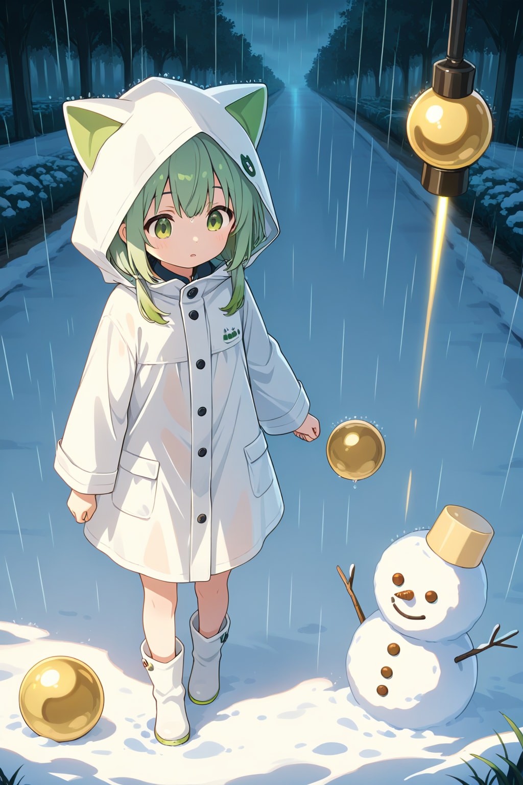 緑髪ちゃんと雪だるま