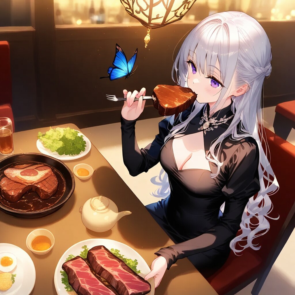 ステーキを食べるVEGAちゃん