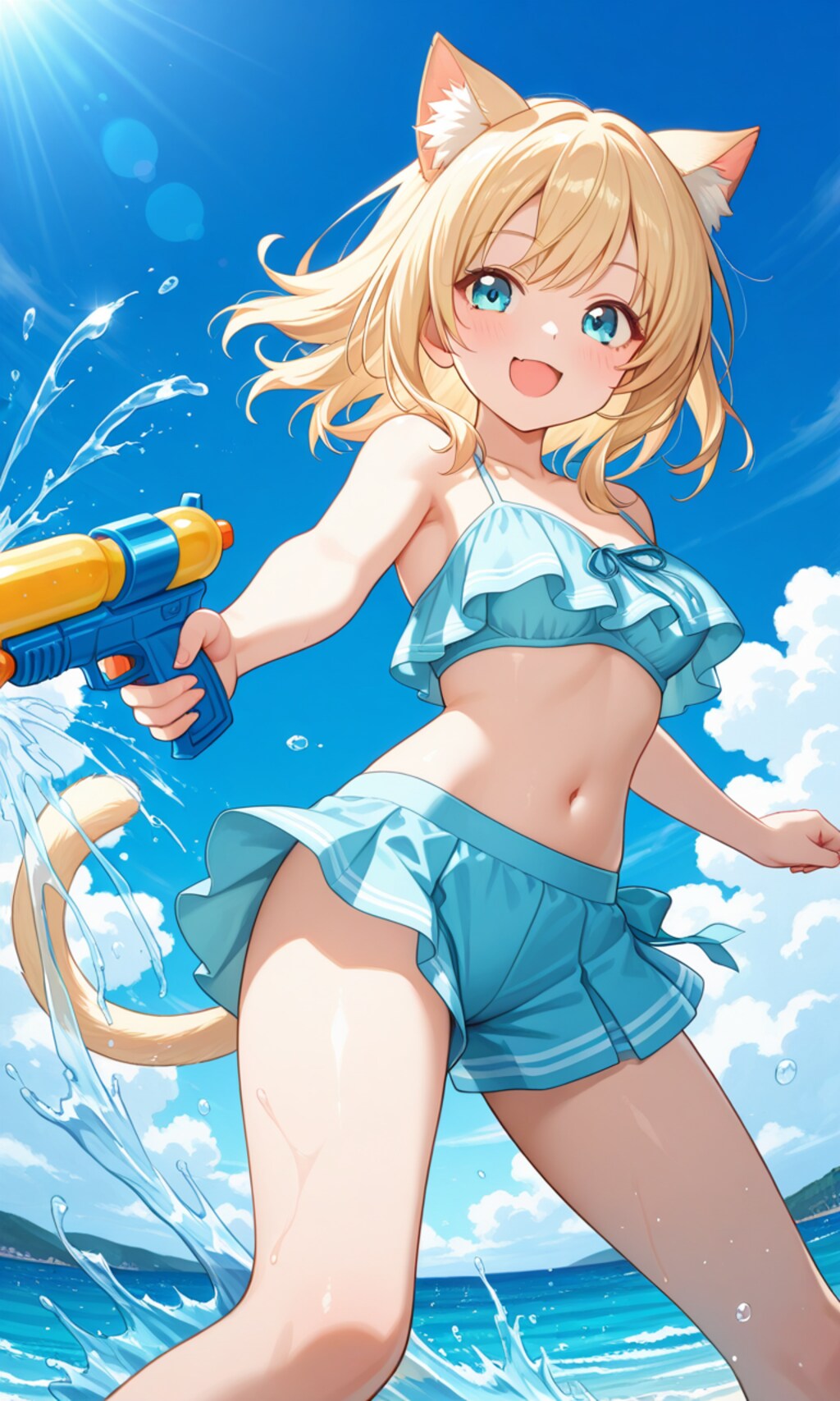 水遊びをする猫