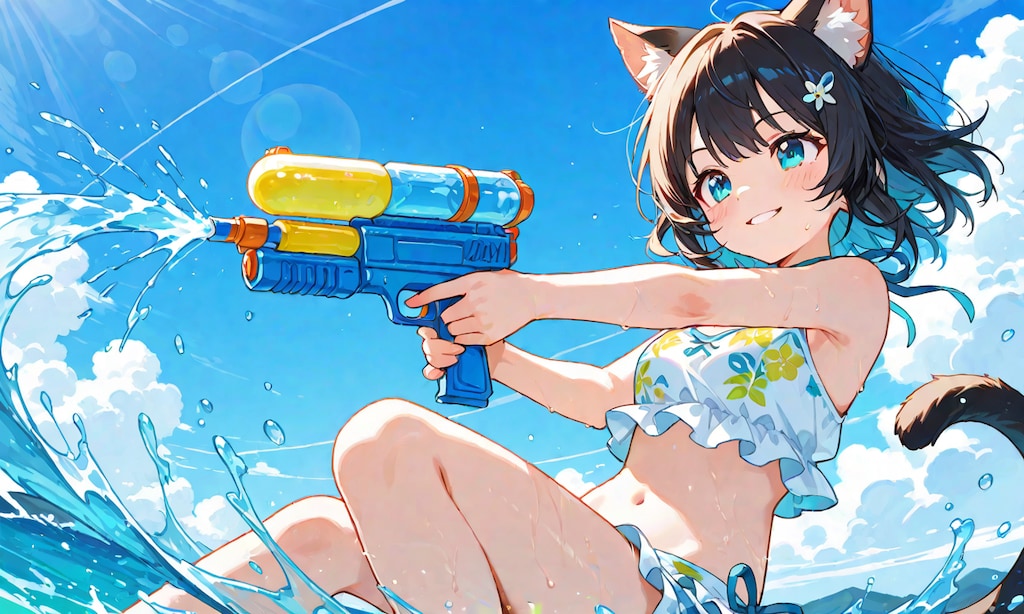 水遊びをする猫