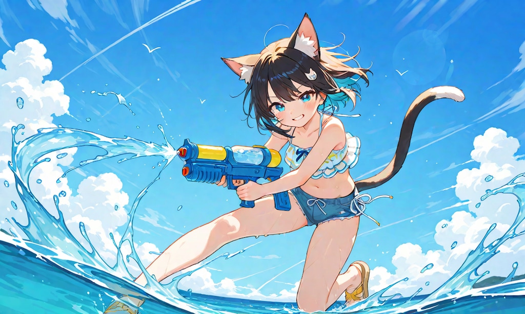 水遊びをする猫