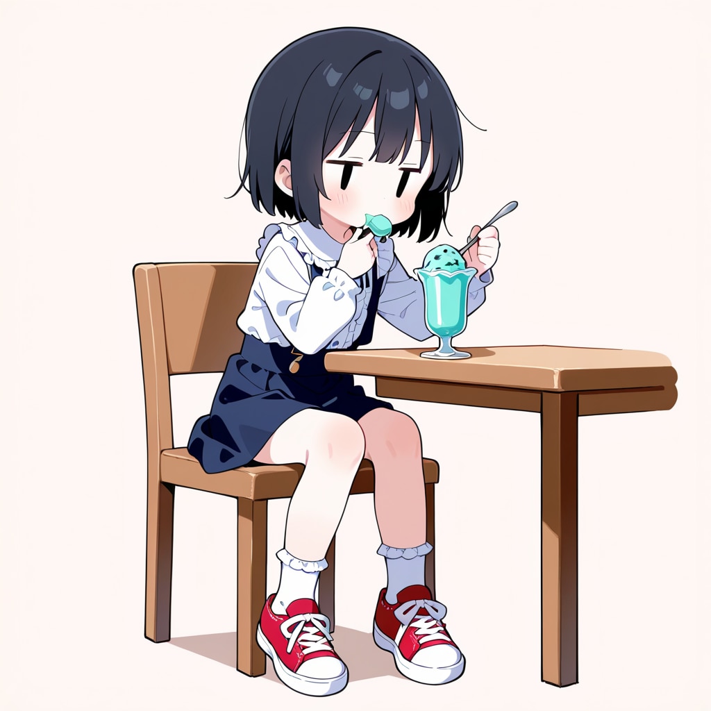 チョコミントアイスを食べる