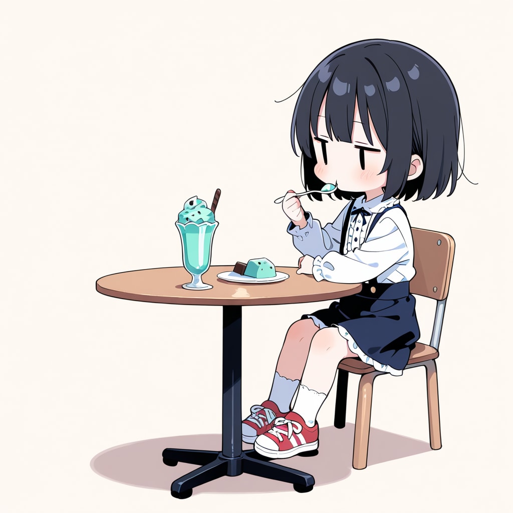 チョコミントアイスを食べる