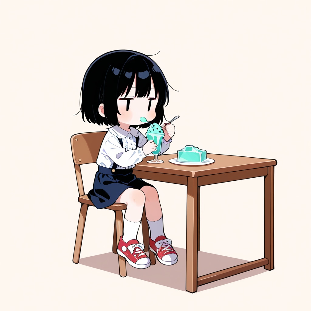 チョコミントアイスを食べる