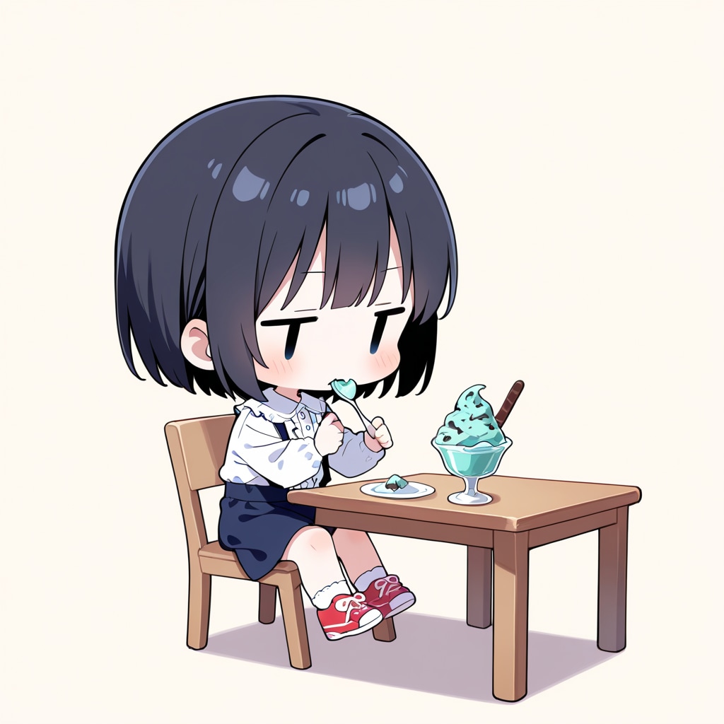 チョコミントアイスを食べる