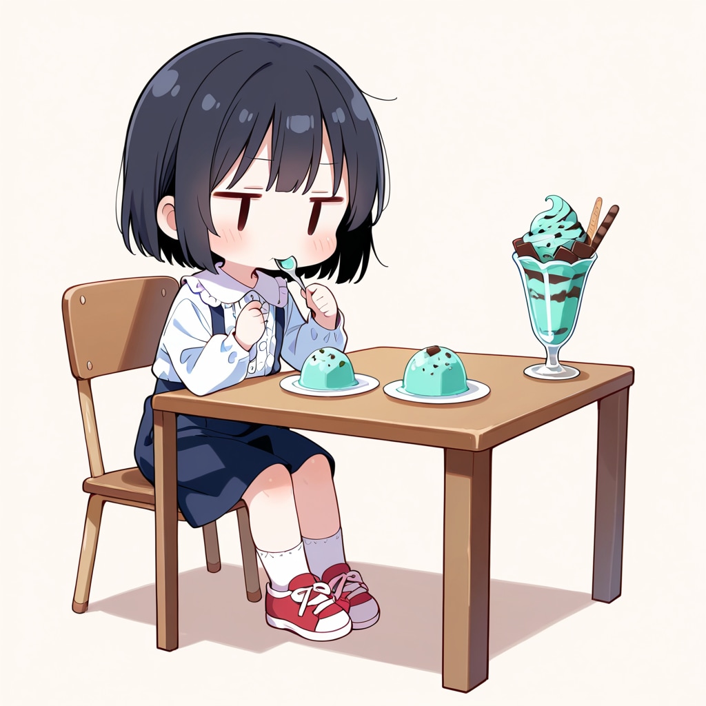 チョコミントアイスを食べる