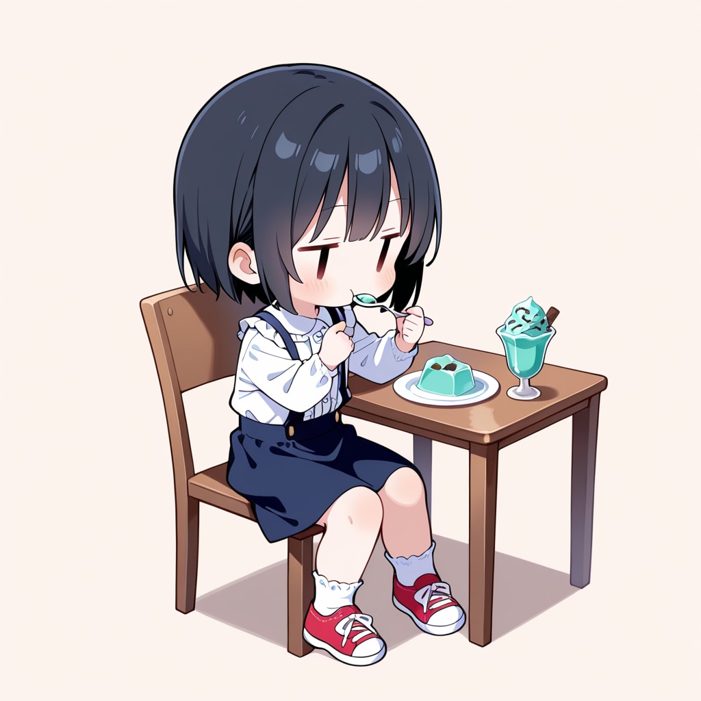 チョコミントアイスを食べる