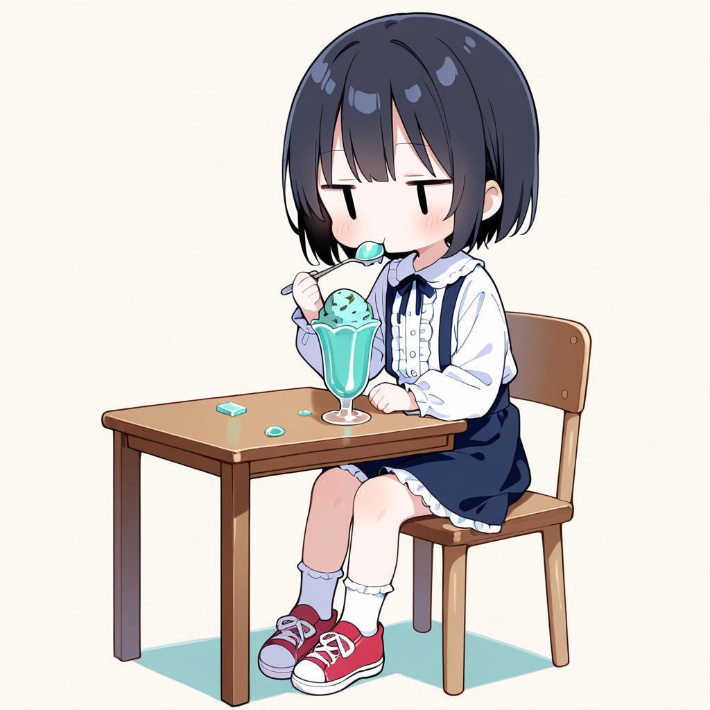 チョコミントアイスを食べる