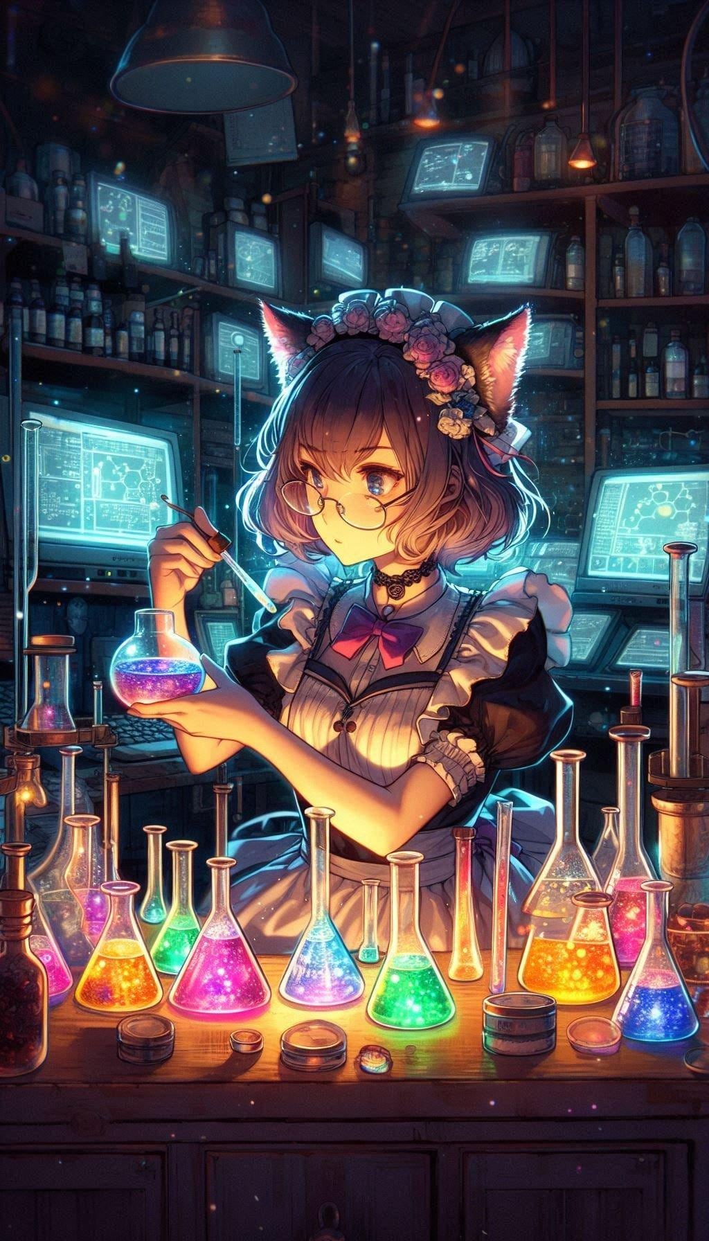 🐱猫耳眼鏡メイドさんが怪しい研究をする(*´ω｀*)