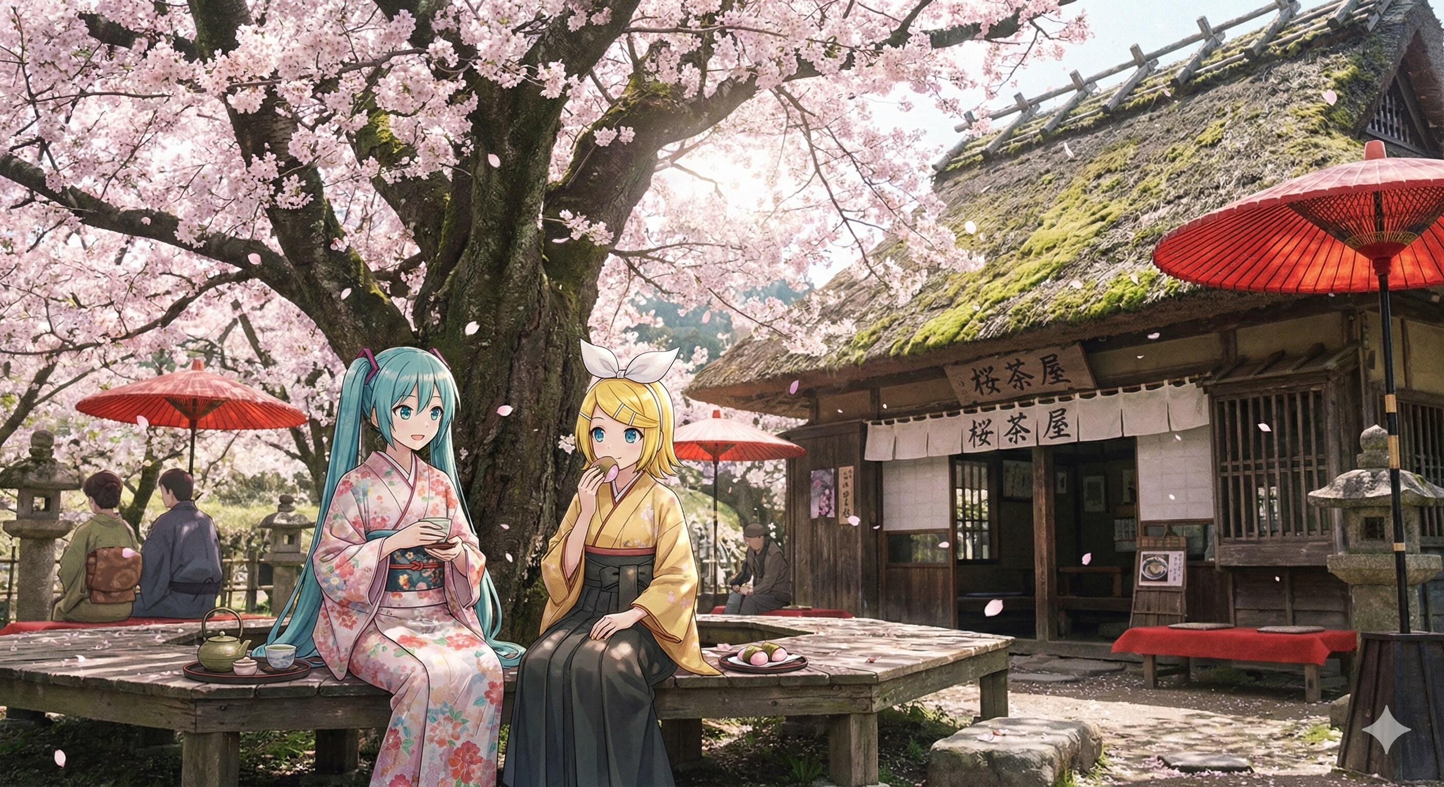 桜餅とミクさんリンさん