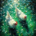 White hens in green water 5枚目