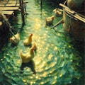 White hens in green water 4枚目
