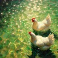 White hens in green water 10枚目