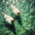 White hens in green water 9枚目