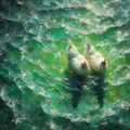 White hens in green water 8枚目