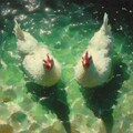 White hens in green water 7枚目