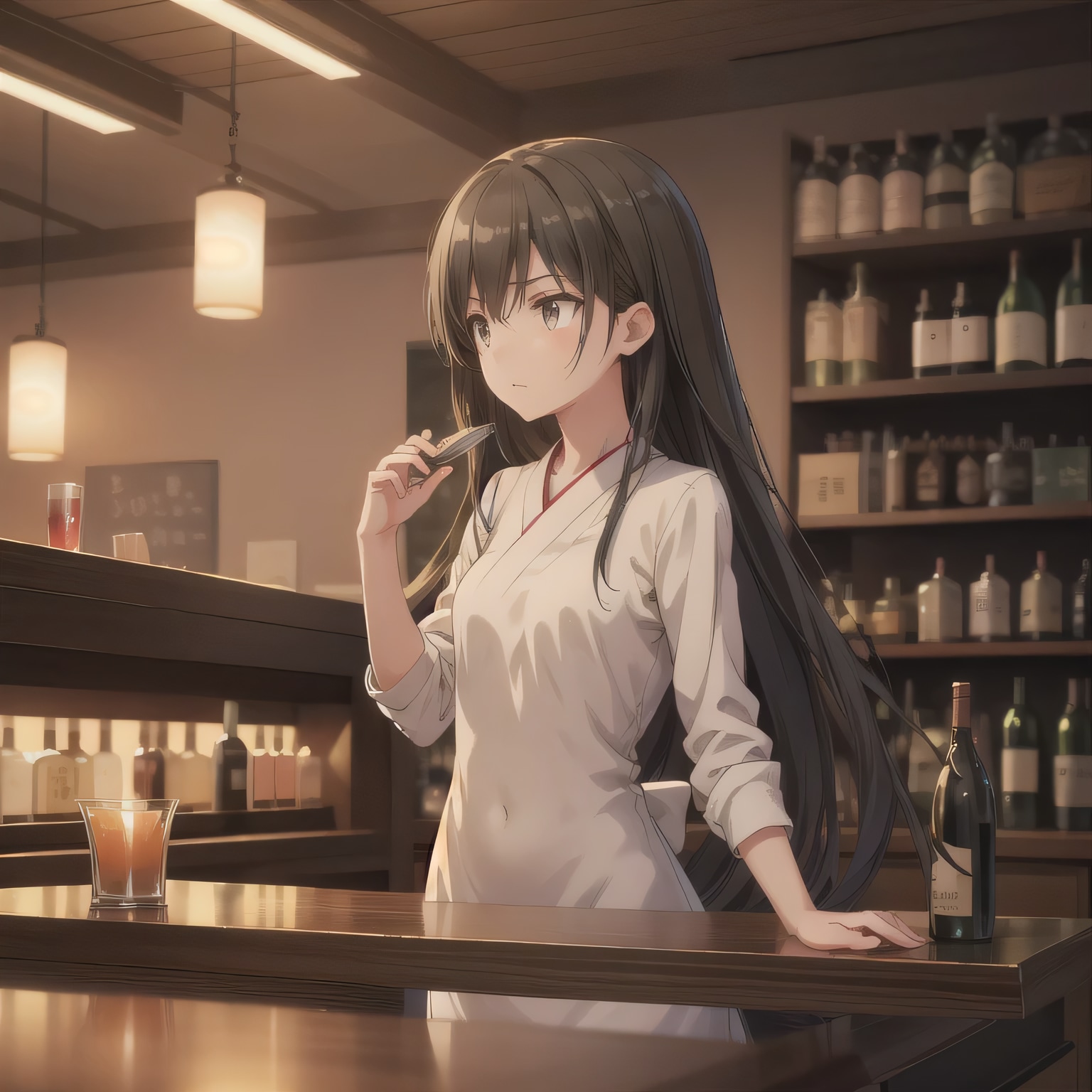 黒髪ロングで酒場の少女２２ | の人気AIイラスト・グラビア