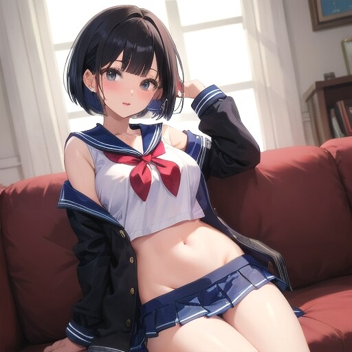 肩出しセ－ラ－ 際どいミニスカ
